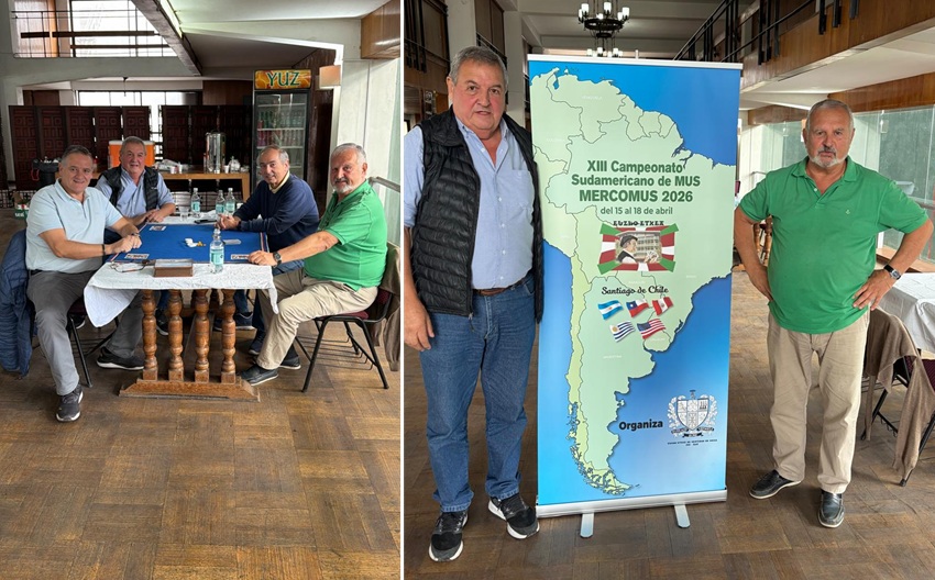 Ezkerrean txapeldun eta txapelunordeak 2026ko Mercomuseko azken partida hasi aurretik; eskuinean, Jorge Rabuffetti eta Jose Luis Macchi bikote txapelduna