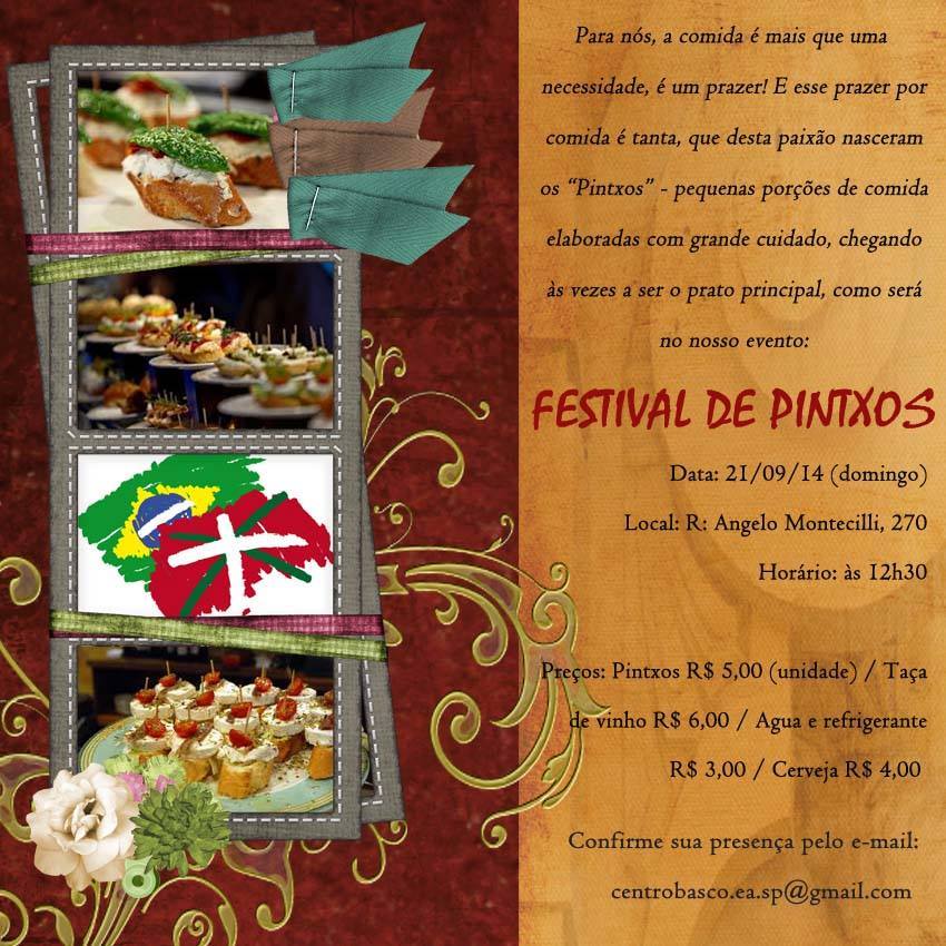 Cartel que anuncia el Festival de Pintxos organizado por Eusko Alkartasuna de Sao Paulo el 21 de septiembre, 2014