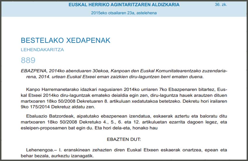 Resolución que adjudica las subvenciones a Euskal Etxeak y Federaciones de 2014