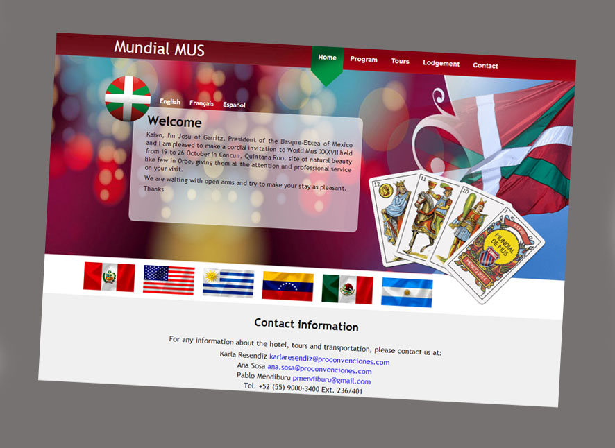 Portal de la web del Campeonato Internacional de Mus, a celebrarse en Cancún entre el 20 y el 25 de octubre