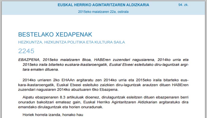 HABE decision 2015 Basque centers