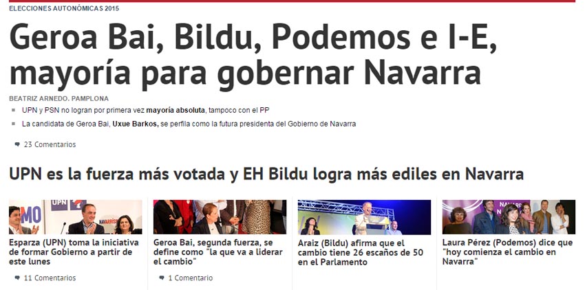 Portada de hoy de El Diario de Navarra, medio afín al actual Gobierno de Navarra liderado por UPN