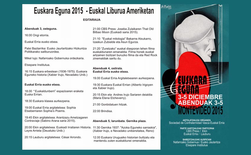 Program of the International Day of Euskera 2015 in Montevideo that includes a meeting of Basque publishers in America