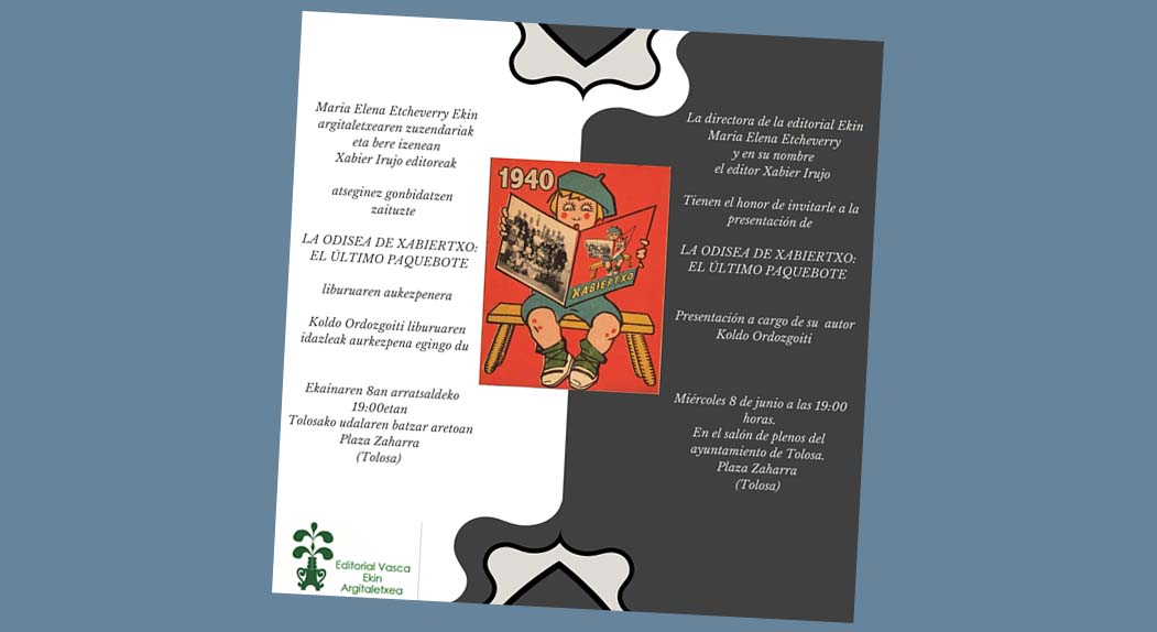 Invitation to the presentation of the book by Koldo Ordozgoiti tomorrow in Tolosa