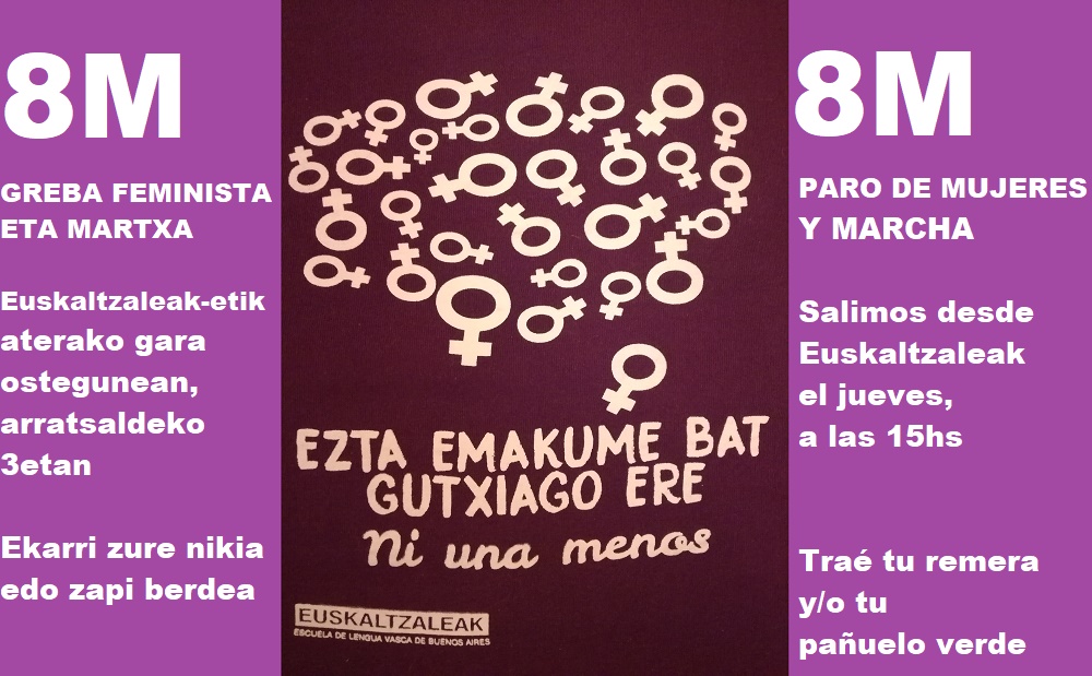 Convocatoria de Euskaltzaleak para participar en la Marcha de Mujeres del 8 de marzo