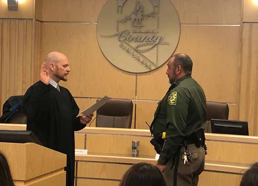 Aitor Narvaiza at his swearing in ceremony last Monday in Elko (photo Elko, NV Sheriff’s Office)