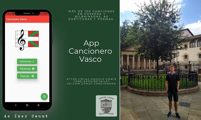 Imagen de la aplicación 'Cancionero Vasco' y su creador, Iker Canut