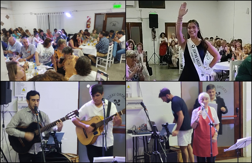 Jendez gainezka zegoen Txahal Jaialdi Nazionaleko Erregina izateko hautagaia aurkezteko. Isabella Baldini, goian eskuinean. Musikariek alaitu zuten Euskal Etxeko ospakizuna, Nilda Illarregui lehendakari (behean esk.) 