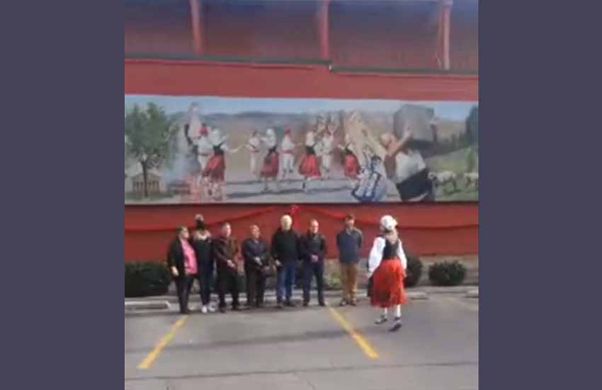 Aurresku at the re-inauguration of the Basque Mural yesterday on Capitol Boulevard in Boise, Idaho