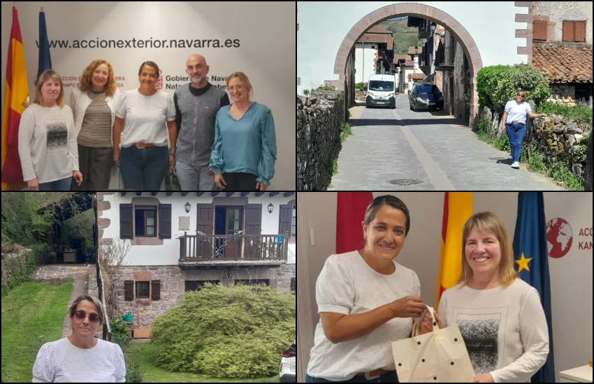 Mariana Sardon, Nafarroako Gobernuko Kanpo Ekintzako kide Mª Pilar Lainez, Miriam Veguillas eta Iñaki Martinez de Vírgalarekin; Amaiurko arku aurrean; Jaimeneko Borda familiaren baserrian, esker onez Mª Pilar Lainezi