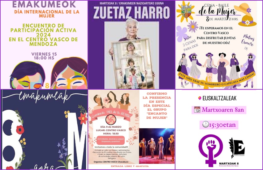 Imágenes de algunas de las convocatorias a los actos programado para celebrar el 8 de marzo, Día Internacional de las Mujeres