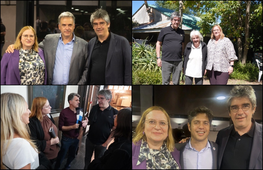 G. Elejabarrieta eta S. Jacinto Montevideon, Yamandú Orsi presidentearekin. Pepe Mujicaren alargun eta presidenteorde ohi Lucía Topolanskyrekin. Buenos Airesko Laurak Baten, diasporako kideekin. A. Kicillof Buenos Aires probintziako gobernadorearekin