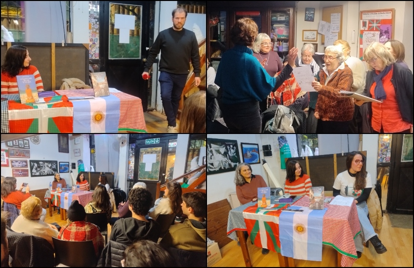 El baile de Agurra, al ritmo del coro de Euskaltzaleak, inauguró la noche de la presentación del nuevo libro de Braverman, que estuvo acompañada en la mesa por Sol Cicero y Sabrina Otegui