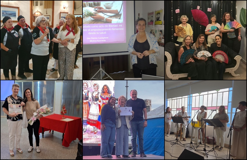 Emakumeen Eguneko saioetako batzuk, ezker-eskuin Chivilcoyko Beti Aurreran, Azulgo Gure Txokoan, Villa Mariako Euzko Etxean, Pergaminoko Lagun Onaken, Tres Arroyoseko Hiru Errekan eta Lapridako Lagunen Etxean