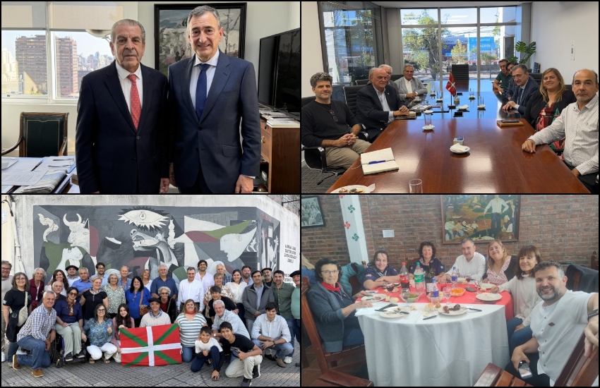 A. Esteban, Eduardo Frei Txileko presidente ohiarekin, Jose I. de Mendiguren ministro eta diputatu ohiarekin. Aberri Eguneko ospakizunak: Montevideoko Euskaro Euskal Etxean eta Cañuelasen (Buenos Aires), Denak Bat Euskal Etxean