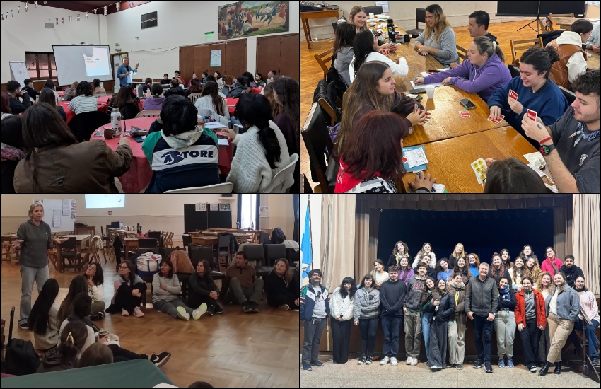 Postales de los talleres organizados por FEVA, en 2025: monitores de txikis, reunidos en mayo en el Centro Laurak Bat de Buenos Aires, y jóvenes, en julio en Denak Bat de Mar del Plata