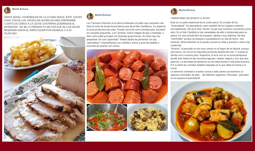 Some of the recipes that Marita Echave prepares on Thursdays