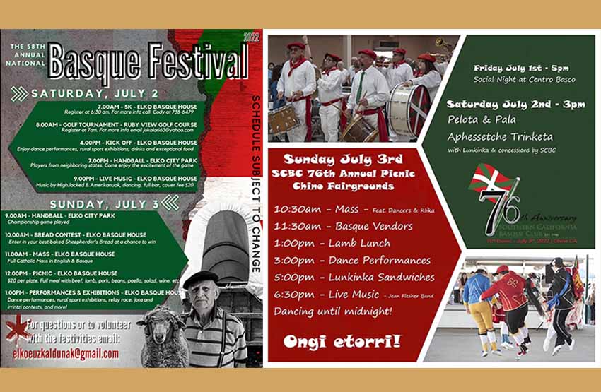 El 'Basque National Festival' de Elko y el Festival Vasco del SCBC de Chino serán este año el 1, 2 y 3 de julio