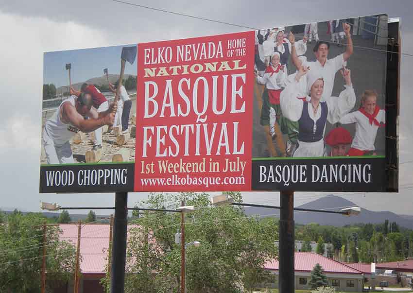 A billboard along interstate 80 announcing the Basque Festival to Elko visitors (photoEuskalKultura.com) 