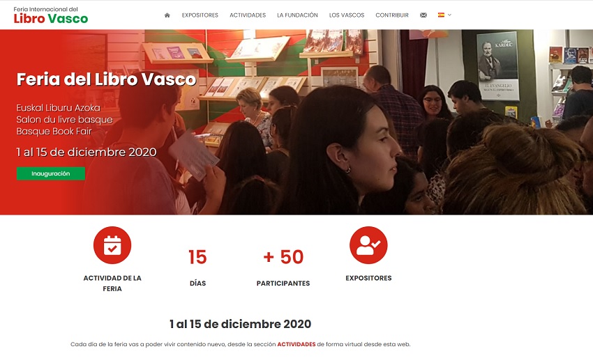 Image of the International Basque Book Fair’s website.  It is available in Spanish, Basque, French and English