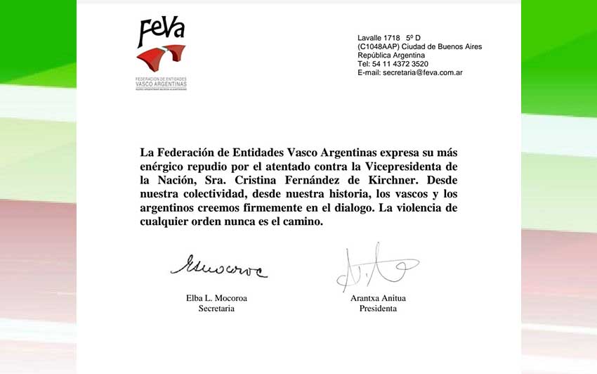 FEVA rejects attack against cristina kirchner