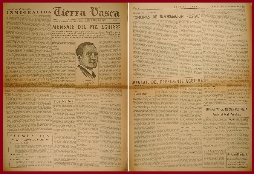 Christmas messages from Agirre in the Basque press in Buenos Aires