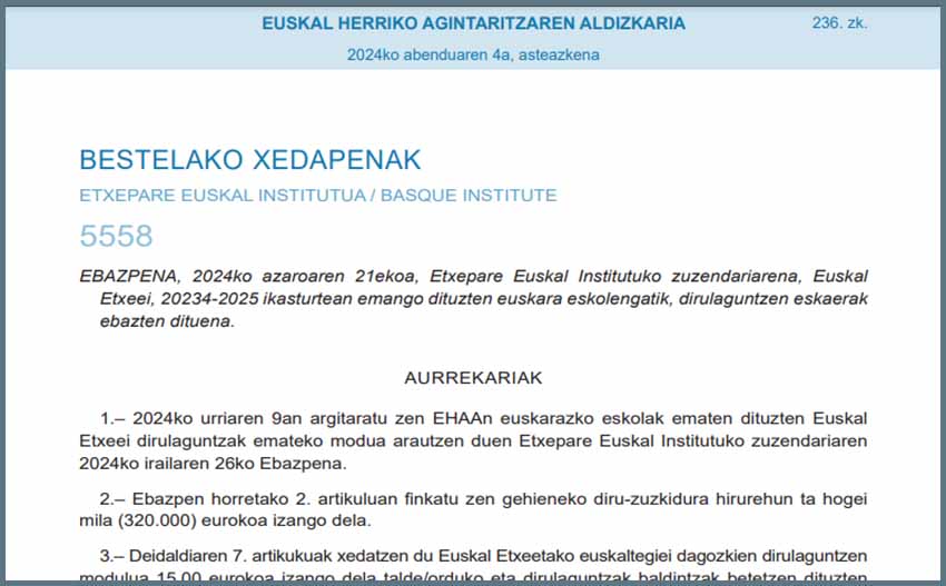 Etxepare 2024-2025 euskara eskola laguntzak