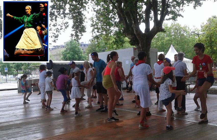 Guadalupe Gartzia, 2018ko “Dansons sur les quais” Jaialdian; goiko argazki txikian, Guadalupe Euskal Aste Argentinarrean