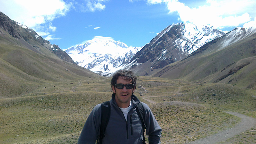 Javier Salvarredi with the Aconcagua mountain behind him