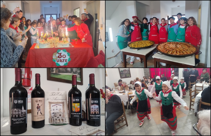 José C. Pazeko Toki Eder Euskal Etxeak bazkari bikain batekin borobildu ditu bere 30 urteak, paella, etiketa oroigarriak dituzten ardoak, euskal dantza, urteurreneko tarta, brindisa eta poz handia 