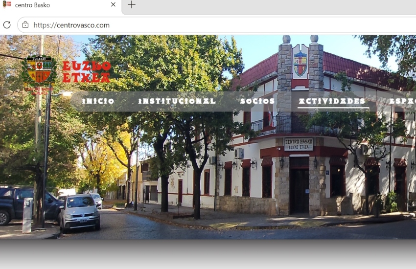 La Platako Euzko Etxeko berritutako webgunearen pantaila-argazkia