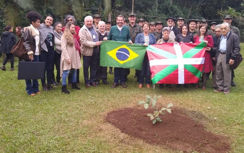 En el Día Internacional del Medio Ambiente, vasco-brasileros plantaron un retoño del Roble de Gernika (foto Secretaria de Infraestrctura y Medio Ambiente de San Pablo)