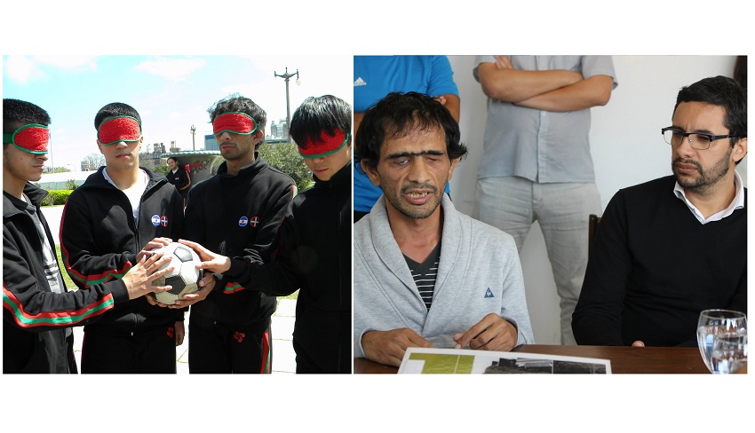 Lelio Sanchez in two of his activities: along with his team and at the event to present the Statute at Braille University 