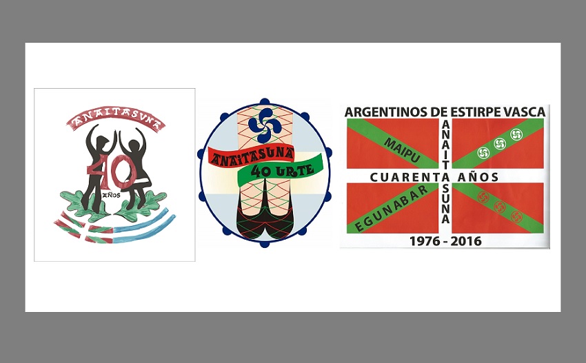 Logos selected to commemorate the 40th anniversary of the Anaitasuna Basque club in Maipu. 