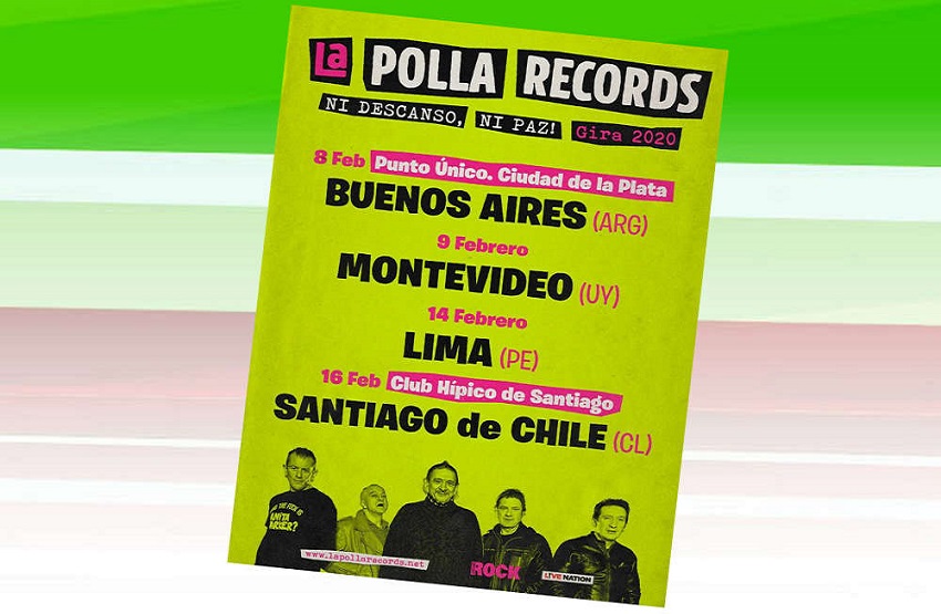 Tour dates for La Polla Records in South America, remember that the concert in Chile has changed venues (it is now at the Bicentennial Stadium) that has a larger capacity