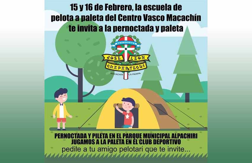 Imagen de la convocatoria a la jornada de paleta y pernoctada en Alpachiri, organizada por la Escuela de Pelota de Euzko Alkartasuna 