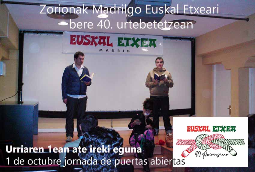 Euskal Etxea de Madrid cumple este sábado 40 y lo festejará con una jornada de puertas abiertas. Logo del aniversario, Iris García Merás