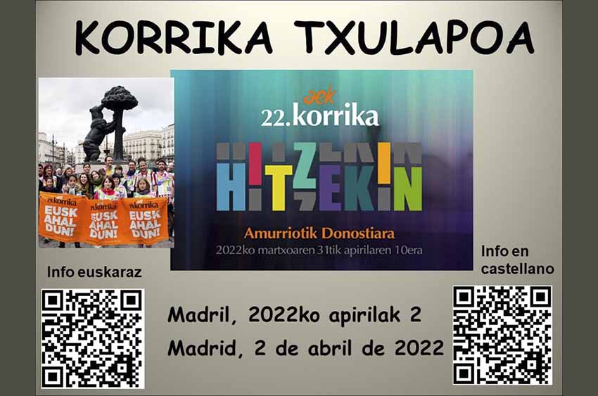 Korrika 2022ko Madrilgo bertsioaren deialdia: Korrika Txulapoa