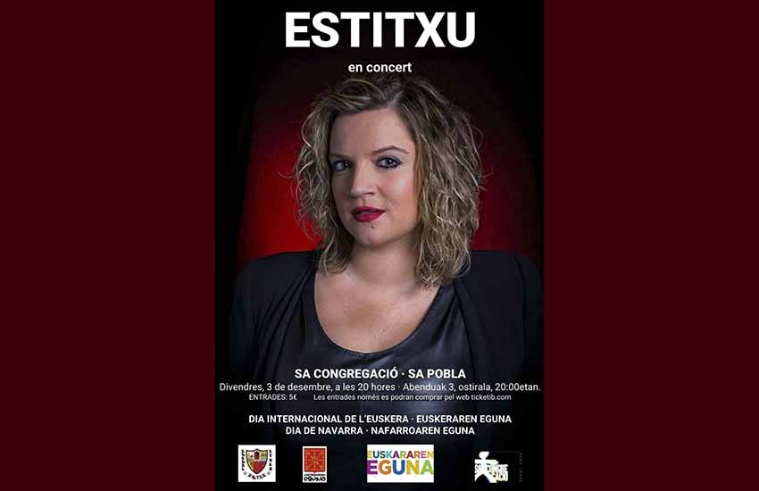 La cantante navarra Estitxu Pinatxo ofrecerá hoy un concierto organizado por Euskal Etxea de Mallorca para festejar ENE y el Día de Navarra