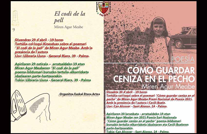 Serán dos las intervenciones de Miren Agur Meabe en Palma, hoy en la Llibrería Lluna y mañana en Can Alcover