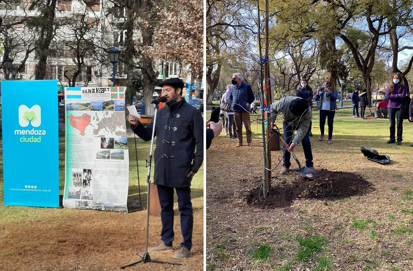 El presidente del Denak Bat Javier Salvarredi explicó la importante del roble en la cultura vasca y plantó uno