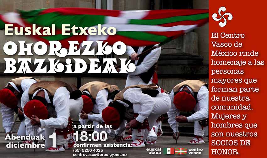 Omenaldia 'Ohorezko Bazkideei' 2023ko abenduaren 1ean egingo da Mexiko Hiriko Euskal Etxean