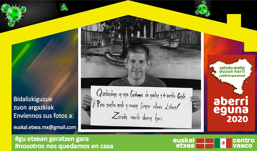 Julen Ruiz de Azua, lehendakari de Euskal Etxea de México. invita desde este banner a participar en Aberri Eguna 2020