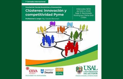 Flyer de la primera jornada internacional de la Cámara Empresaria Vasco Argentina sobre ‘Clústeres: innovación y competitividad Pyme’