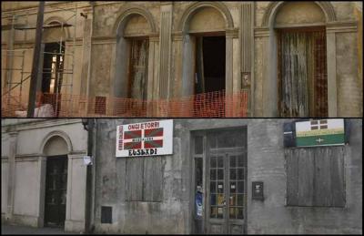 Arriba, nueva fachada de la sede del Centro Vasco Ongi Etorri en la calle Rivadavia de Magdalena. Abajo, la antigua fachada