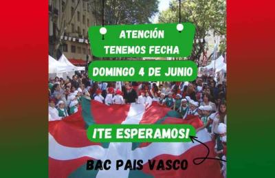 Flyer del Centro Laurak Bat anunciando la fecha de la 11 edición del Buenos Aires Celebra País Vasco, el domingo 4 de junio de 2023 