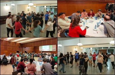 Imágenes del primer Taller de Danzas del 2023 de FEVA en Pergamino y de las mesas de debate en el VIII Congreso Mundial de Colectividades Vascas en el Exterior del pasado diciembre en Donostia