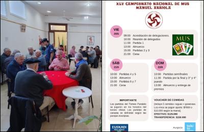 Izquierda, Torneo de Mus “Aberri Eguna 2025” en Cañuelas. Derecha, programa del 45 Campeonato Nacional de Mus en el Laurak Bat