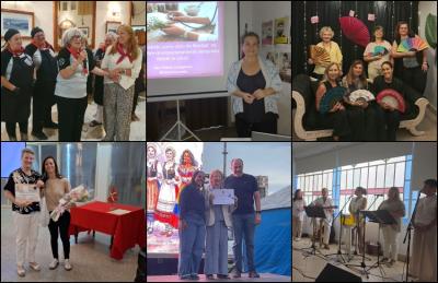 Emakumeen Eguneko saioetako batzuk, ezker-eskuin Chivilcoyko Beti Aurreran, Azulgo Gure Txokoan, Villa Mariako Euzko Etxean, Pergaminoko Lagun Onaken, Tres Arroyoseko Hiru Errekan eta Lapridako Lagunen Etxean