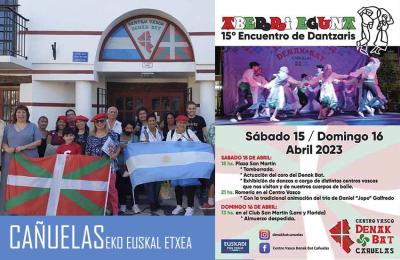 Imagen del de 2022 y cartel anunciando el 15 Encuentro de Dantzaris por Aberri Eguna organizado por el CV Denak Bat de Cañuelas